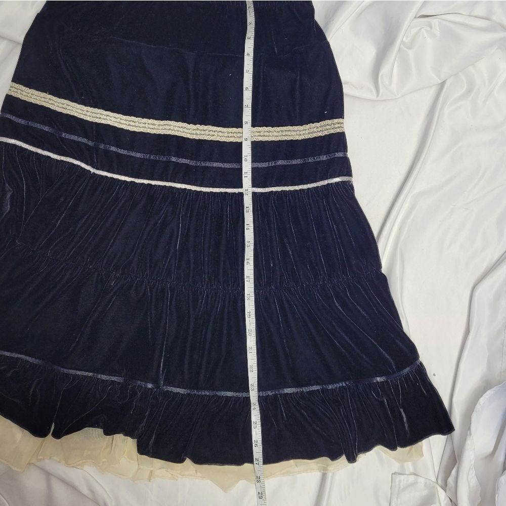 VINTAGE Y2K witchy black velvet tiered lace detail‎ whimsigoth midi skirt M - Picture 8 of 8